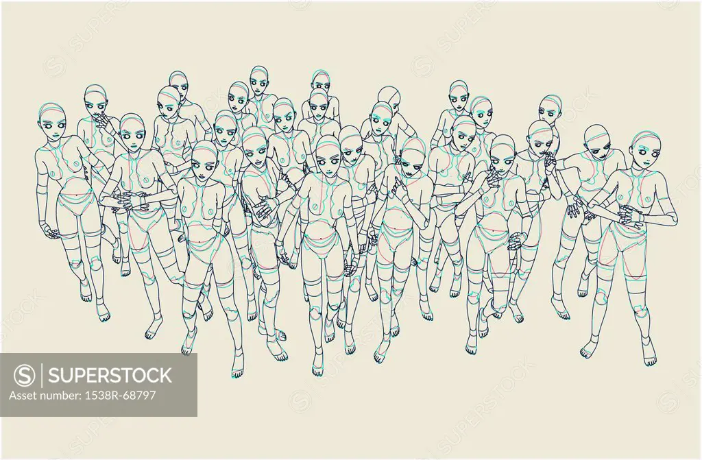 A group of robotic people