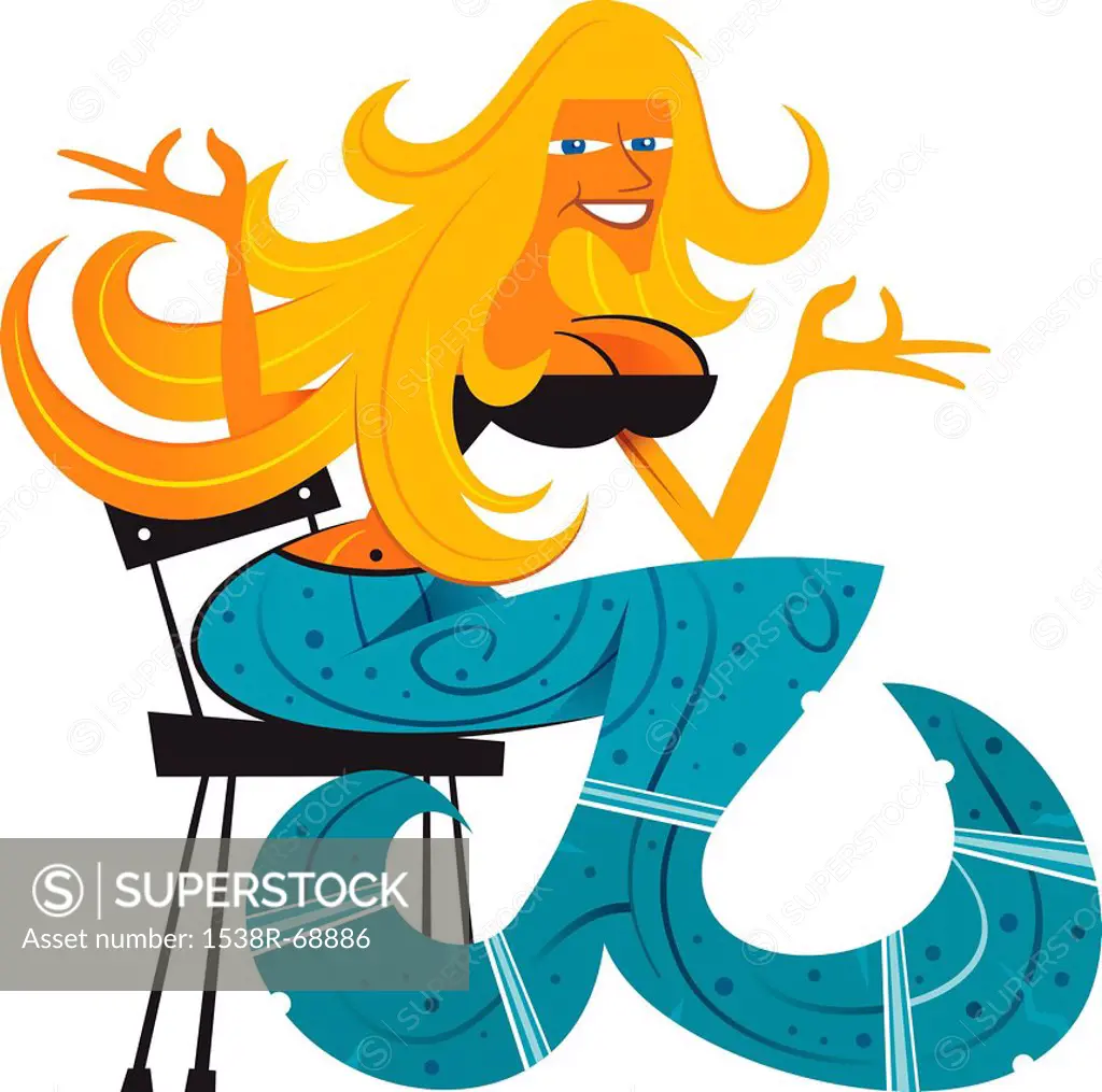A mermaid on a chair