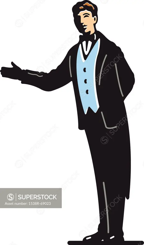 A butler pointing in a direction