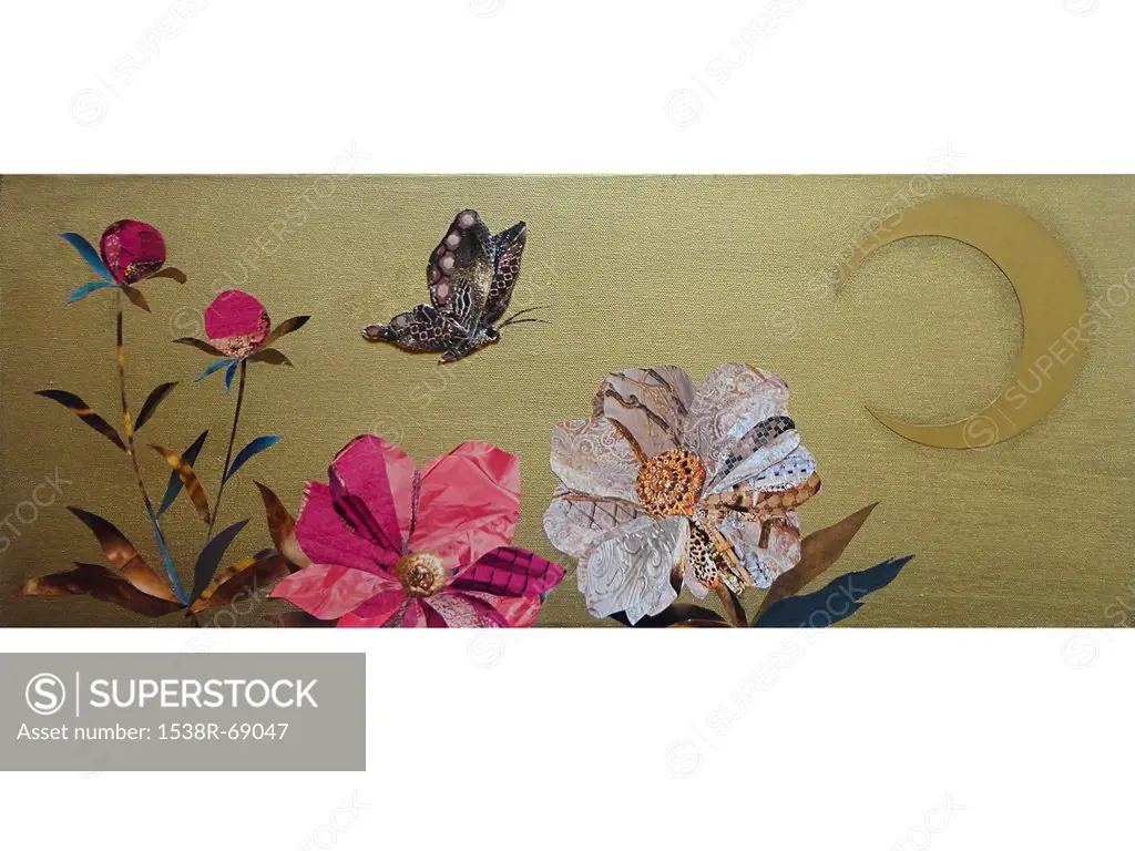 A collage of a butterfly and flower