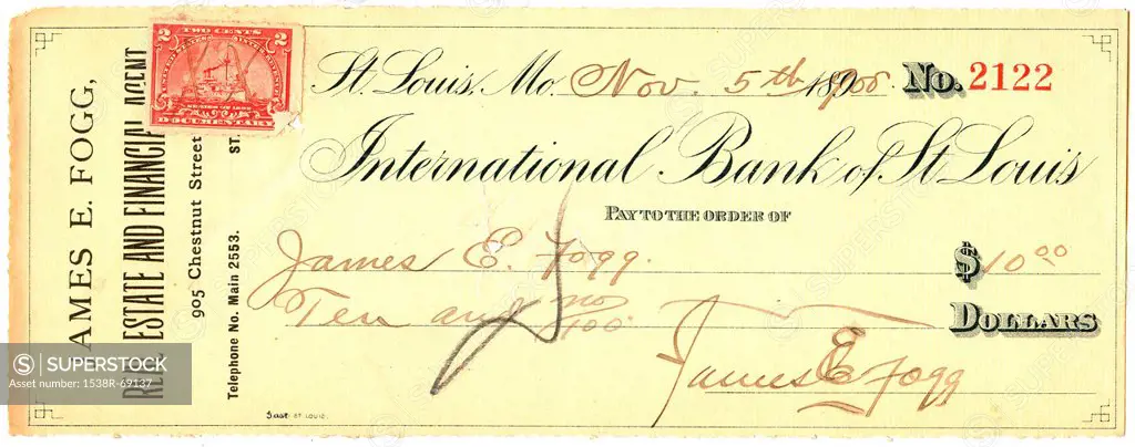 vintage cheque with a stamp on it