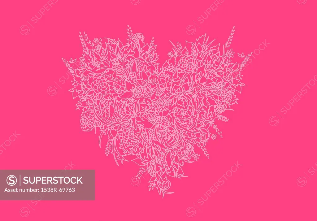 A floral heart on a pink background