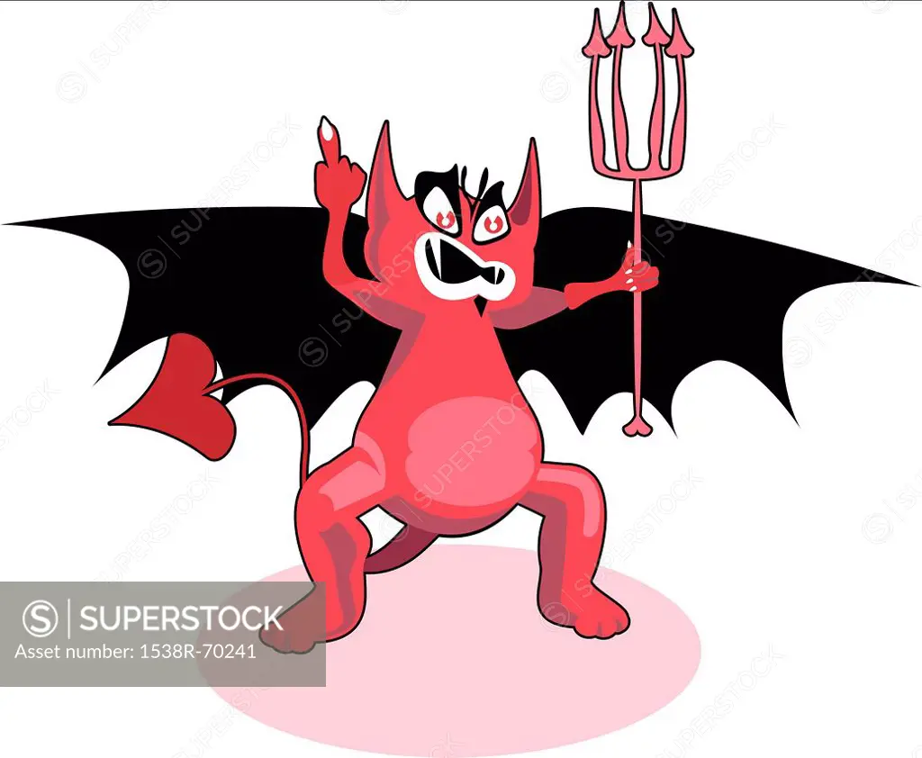 A devilish creature sticking up its middle finger