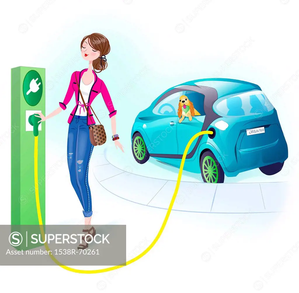 A woman recharging her vehicle