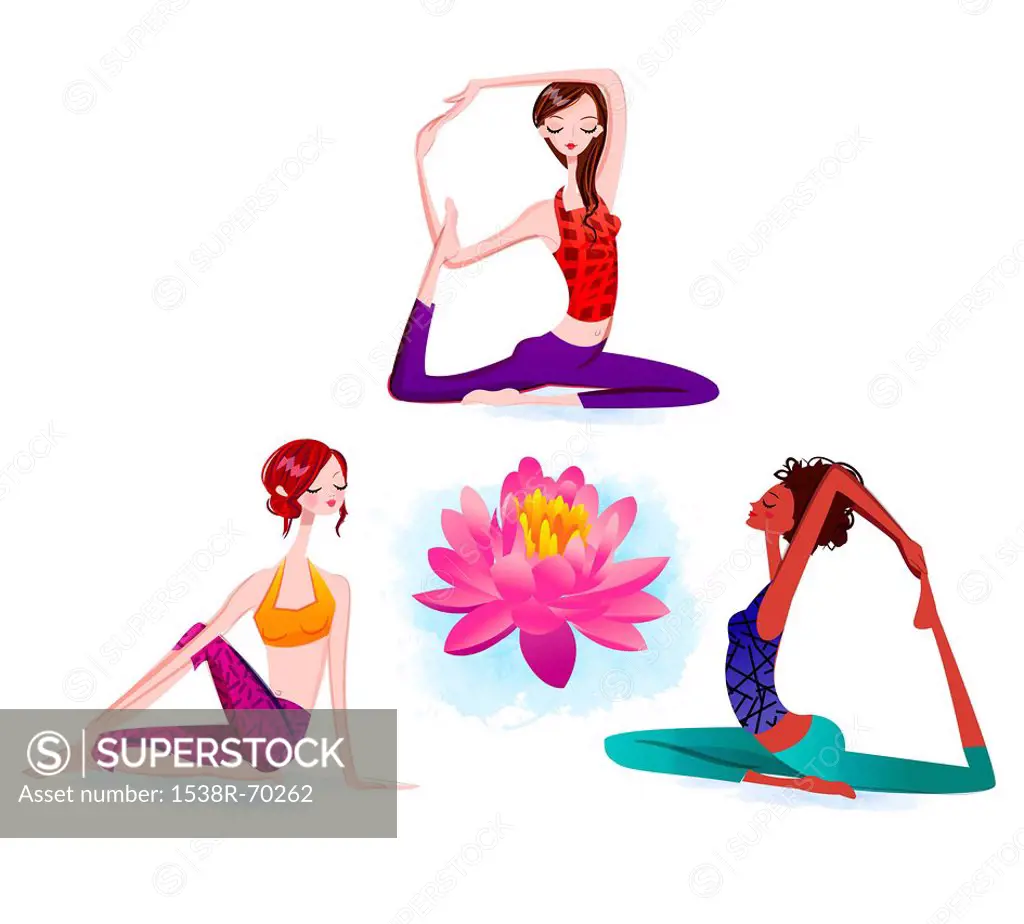 Women in various yoga positions
