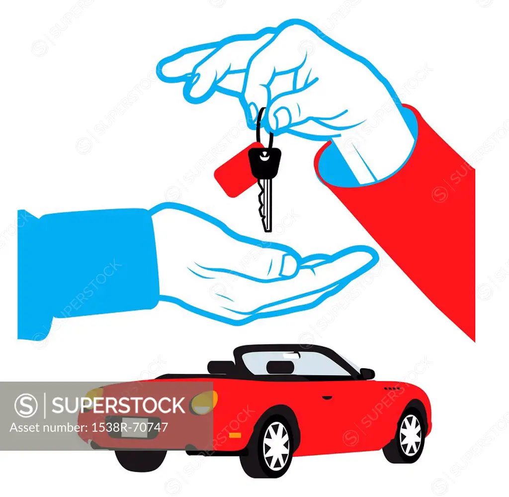 Hands passing off keys to a car