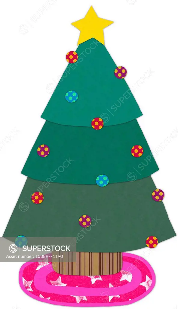 A decorated Christmas tree against white background