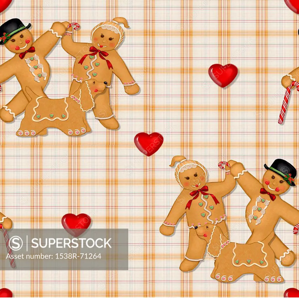 A seamless tile of a gingerbread family