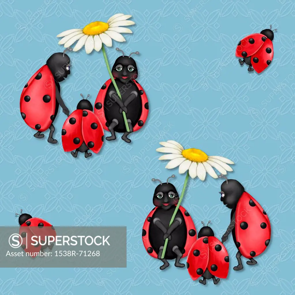 A seamless tile of a family of ladybugs