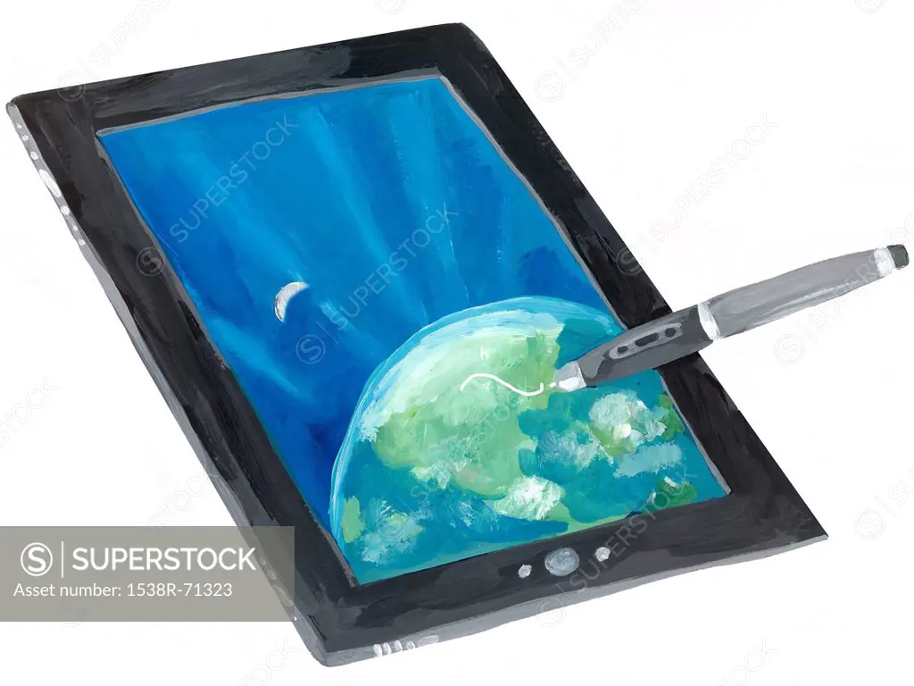 A pen writing on a tablet