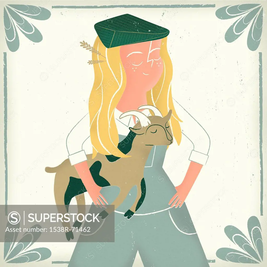 A girl holding a goat