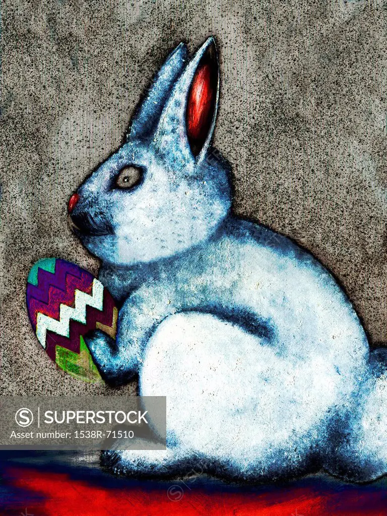 An Easter bunny holding an egg