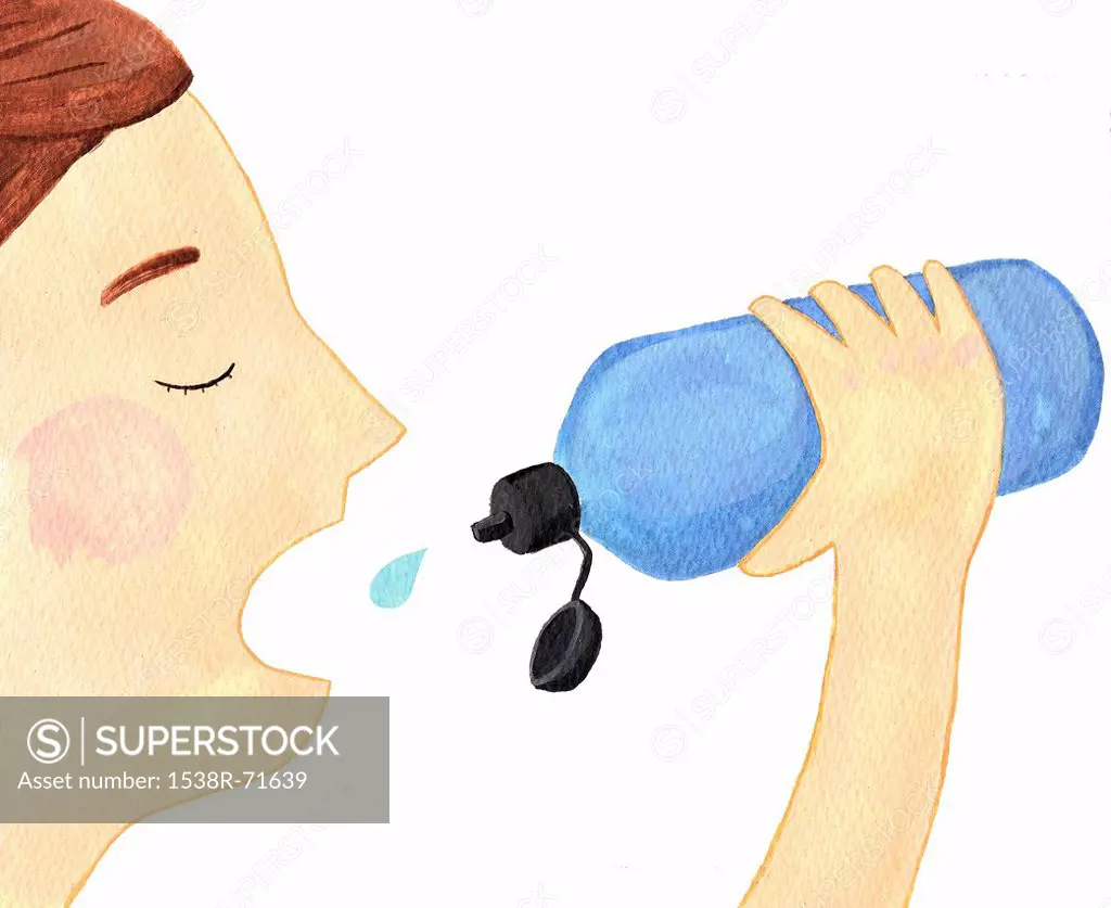A man drinking water from a reusable water bottle