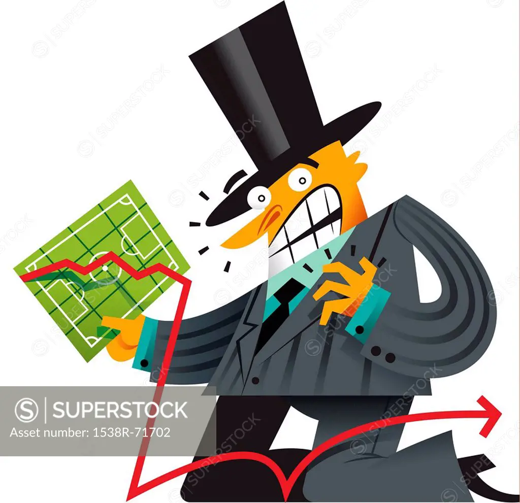 A man in a top hat carrying a chart