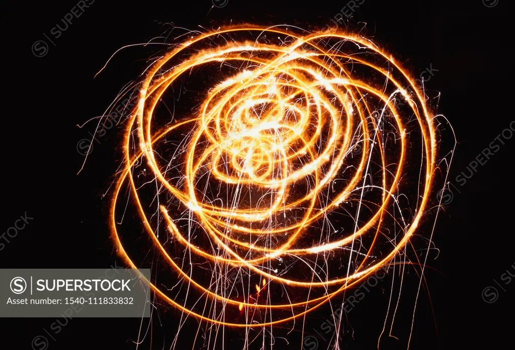 Circles of sparklers display of fireworks , Diwali deepawali Festival , bombay mumbai , maharashtra , india