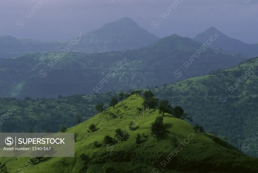 Panoramic view of mountains, Mahabaleshwar, Maharashtra, India