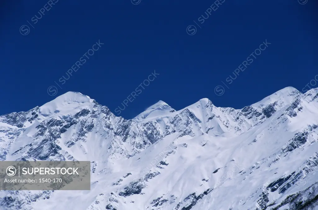 Low angle view of snow covered mountains, Garhwal, Uttar Pradesh, India
