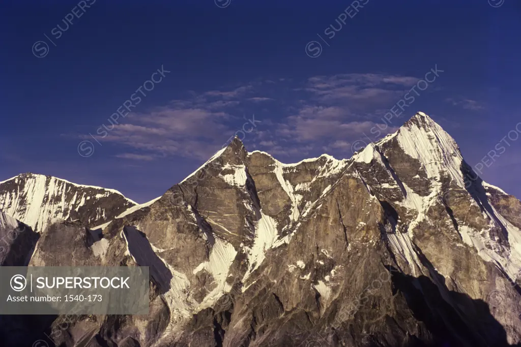 Low angle view of mountain peaks, Gangotri, Uttaranchal, India