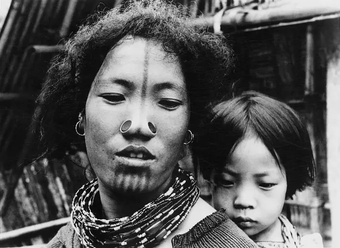 Mother and child of the Apa Tani tribe on Arunachal Pradesh ; India ;1980