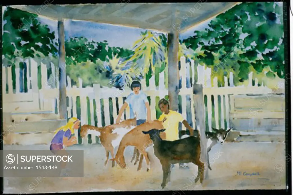 Petting Zoo  1995 Margie Livingston Campbell (20th C. American) Watercolor