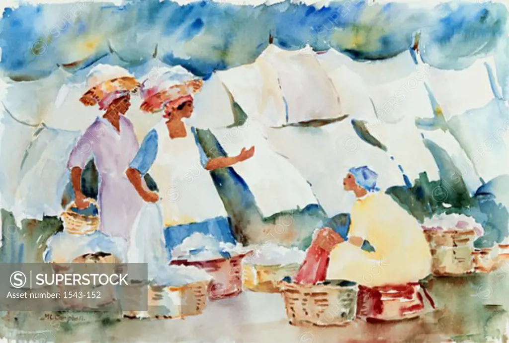 Mrs. Baltimore & the Laundry Ladies  2004 Margie Livingston Campbell (20th C. American) Watercolor