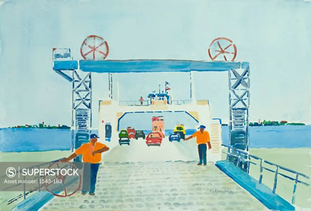 Mayport Ferry, Margie Livingston Campbell, (b.20th C./American), Watercolor