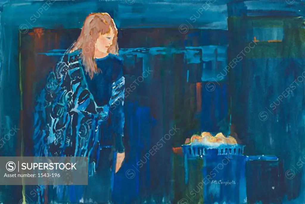 Linda In Blue, Margie Livingston Campbell, (b.20th C./American), Watercolor