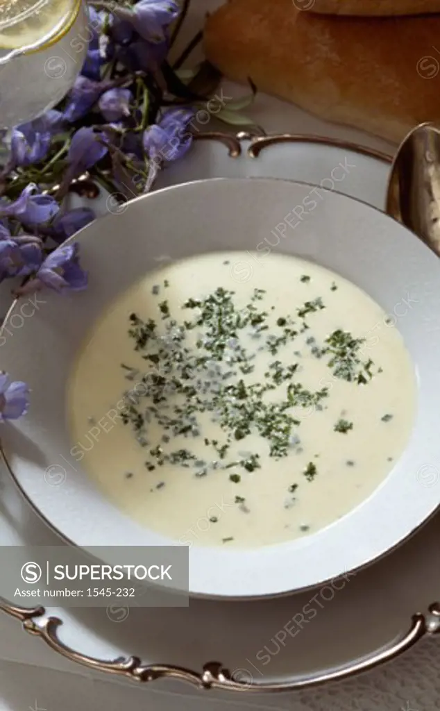 High angle view of soup in a bowl