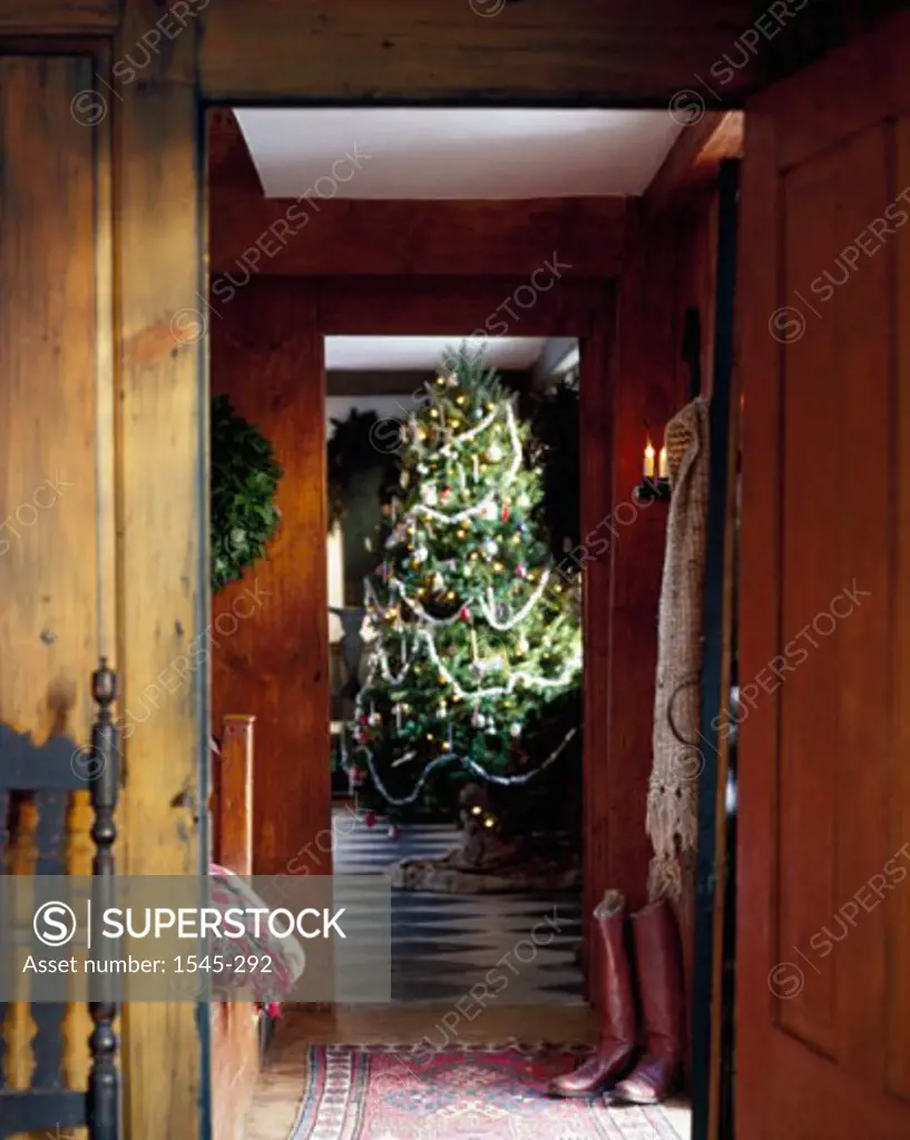 Decorated Christmas tree in a room