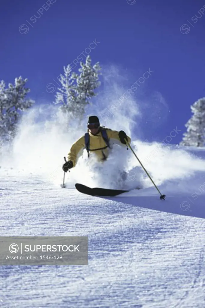 Low angle view of a man skiing