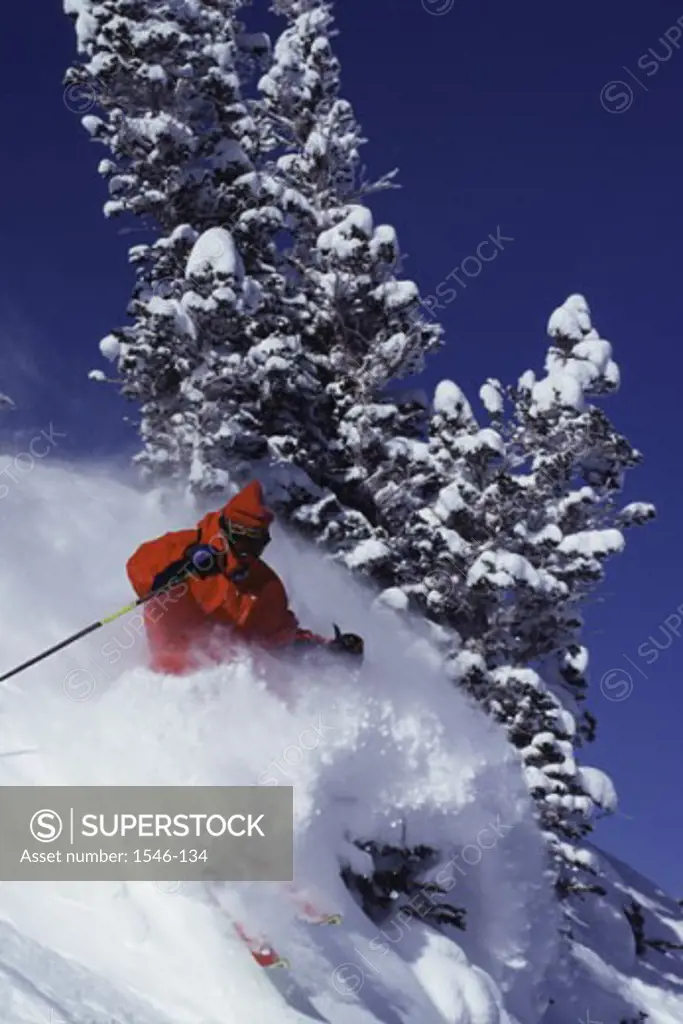Low angle view of a man skiing