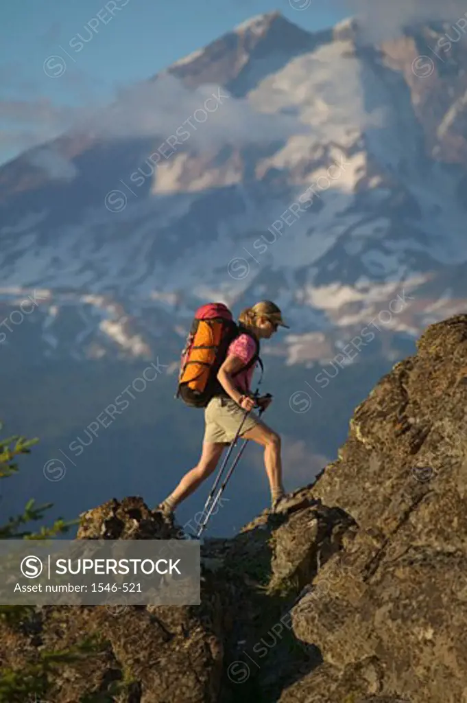 Woman hiking on a mountain