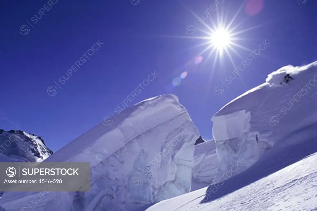 Low angle view of a person skiing on snow