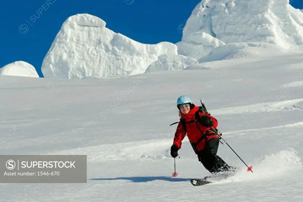 Woman skiing on snow