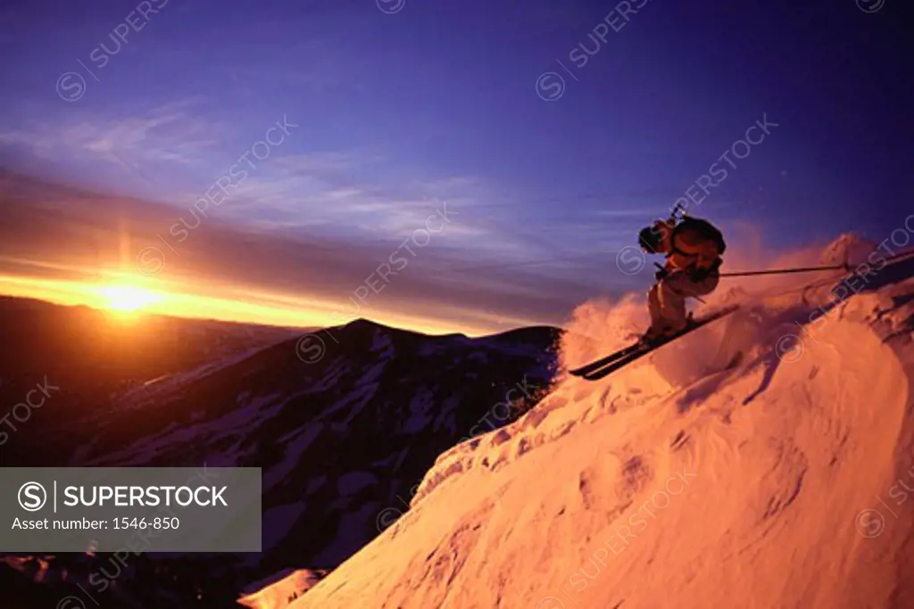 Woman skiing on a snow covered mountain, Sweetwater Mountains, Nevada, USA