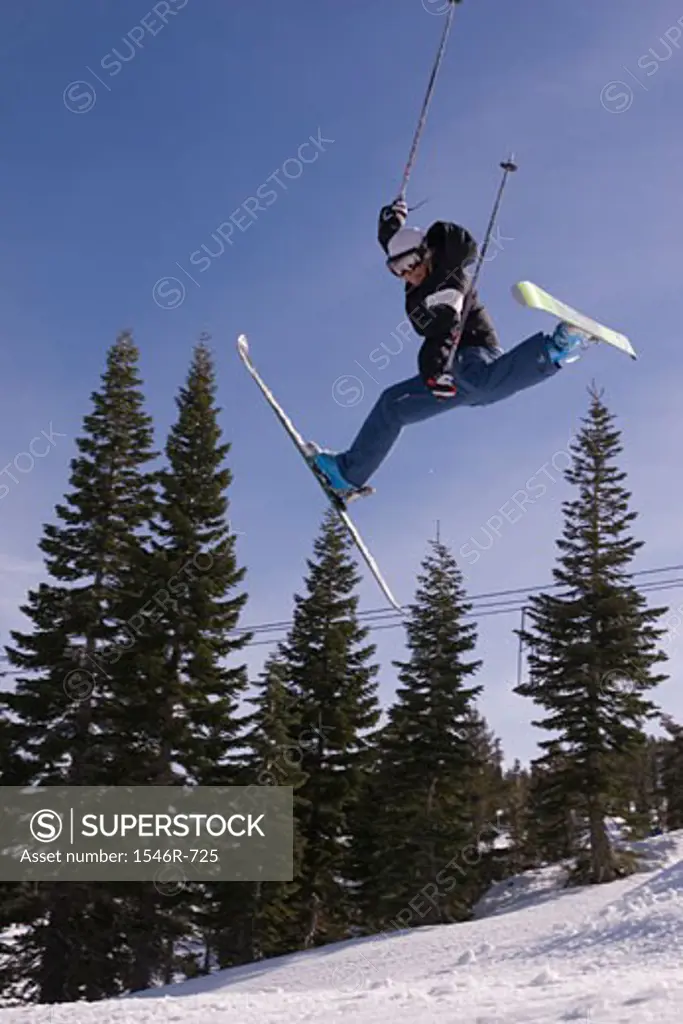 Low angle view of a skier jumping
