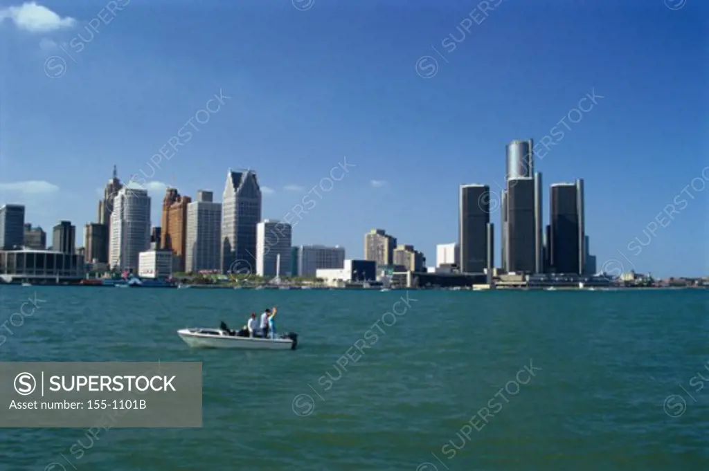Buildings at waterfront, Detroit River, Renaissance Center, Detroit, Michigan, USA