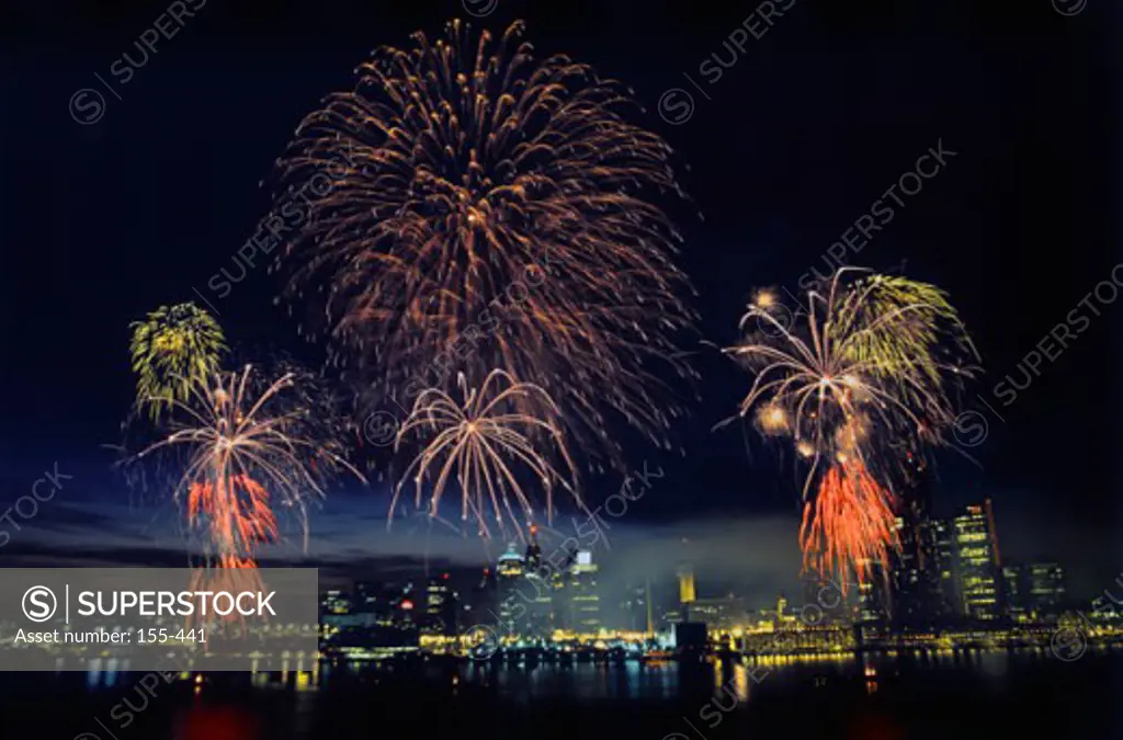 Fireworks display at night on independence day, Detroit, Michigan, USA