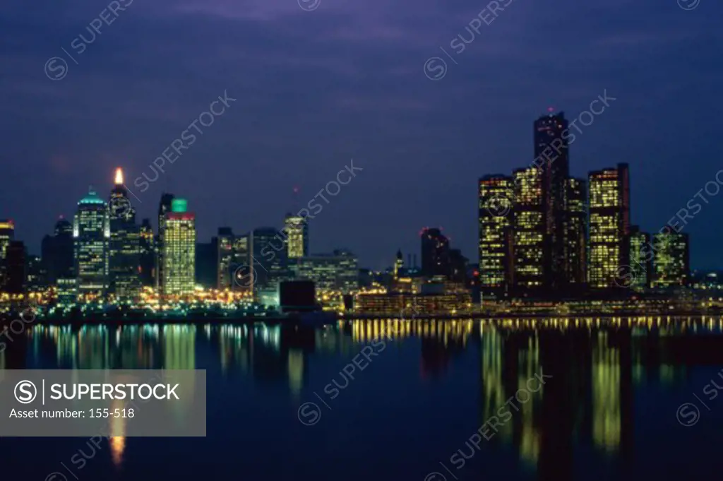 Reflection of buildings in water, Detroit River, Detroit, Michigan, USA