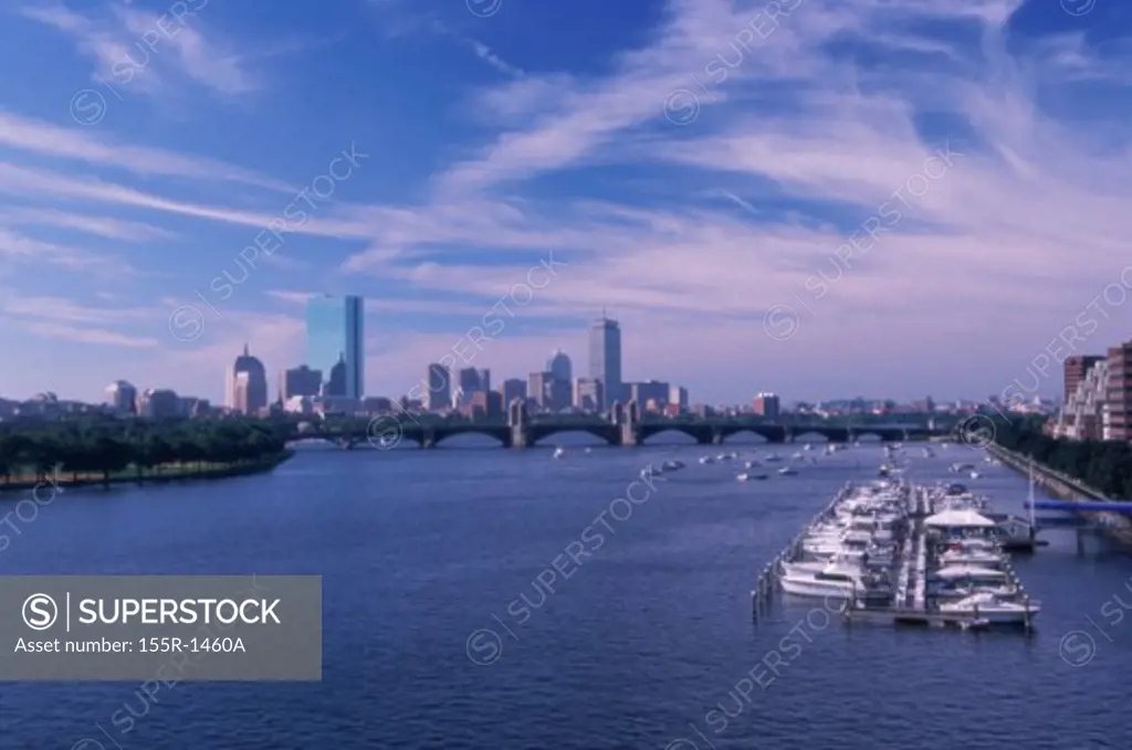 Boat docked on Charles River, Boston, Massachusetts, USA