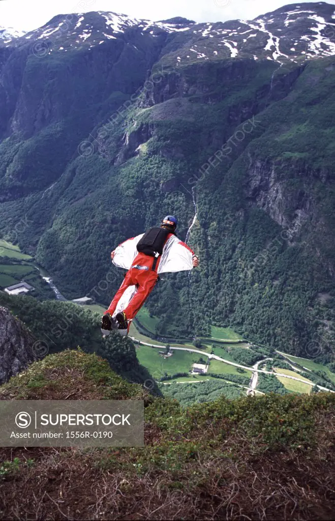 Base jumping, Hardavangar Fjord, Norway