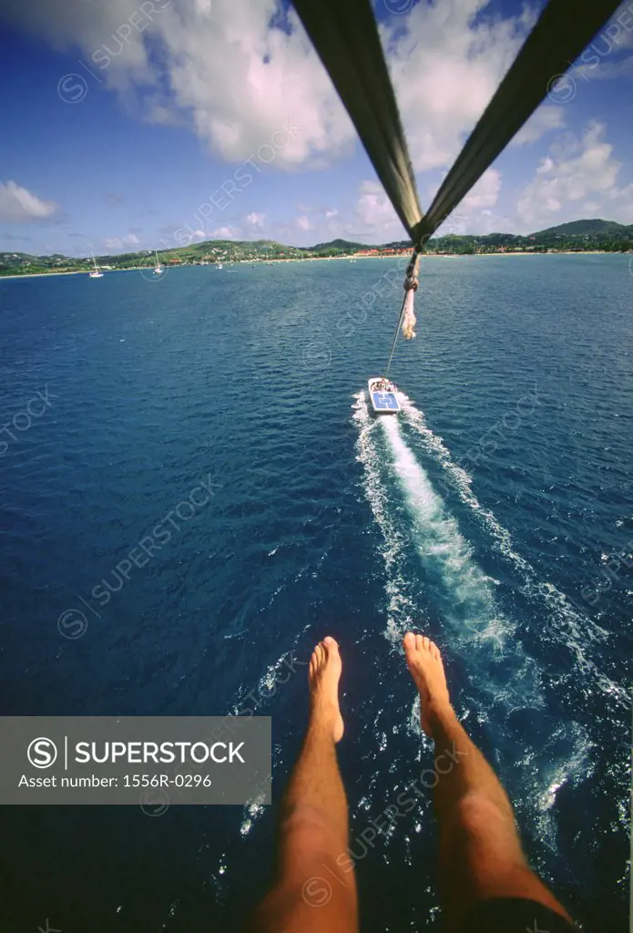 Paragliding from a boat, St. Lucia, Martinique