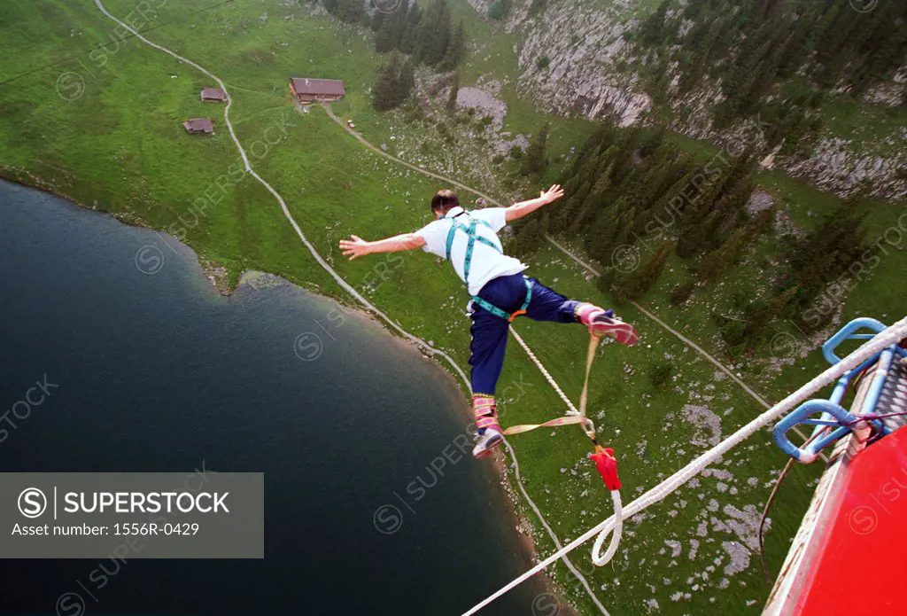 Person bungee jumping, Stockhorn, Switzerland