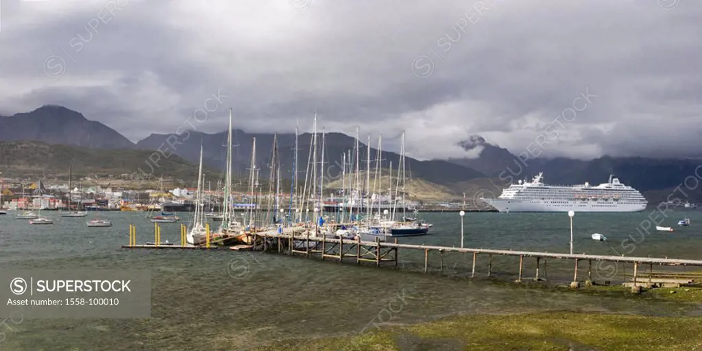 Argentina, Pat agonies, Ushuaia, Harbor,   South America, fire country, national territory Tierra Del Fuego, South coast, beagle canal, docks, ships, ...