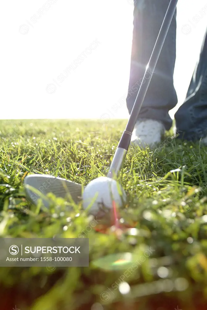 Golf course, man, detail, standing,  Legs, clubs, ball, back light,   Golfers, leisure time, Lifestyle, sport, hobby, sport, lawn sport, golf sport, g...