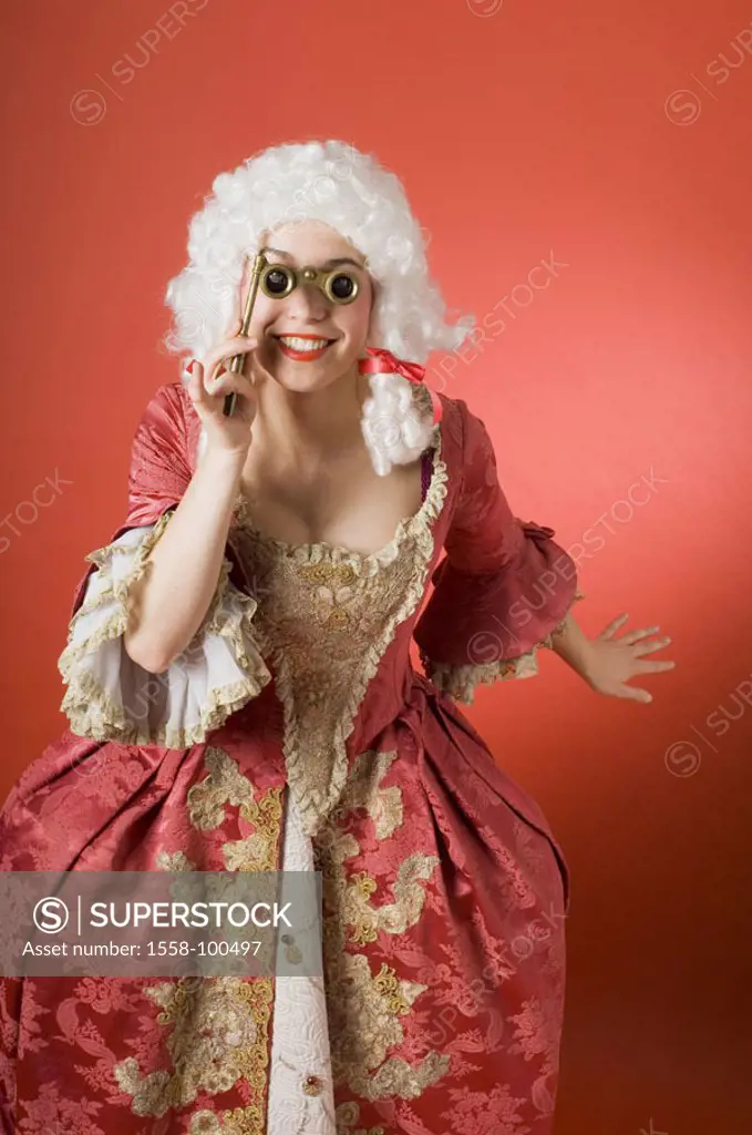 Woman, wig, dress, rococo, binoculars, Gesture, detail,   Series, 20-30 years, white-haired, outfit, splendidly, decorates, hooped skirt, extravagantl...