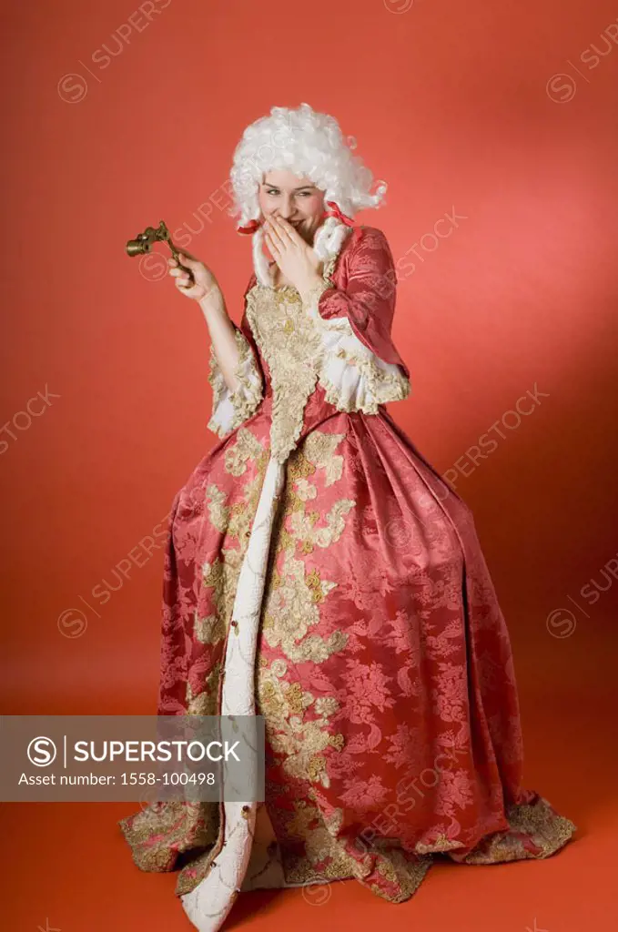 Woman, wig, dress, rococo, binoculars, Gesture, smiling,   Series, 20-30 years, white-haired, outfit, splendidly, decorates, hooped skirt, snooty, rep...