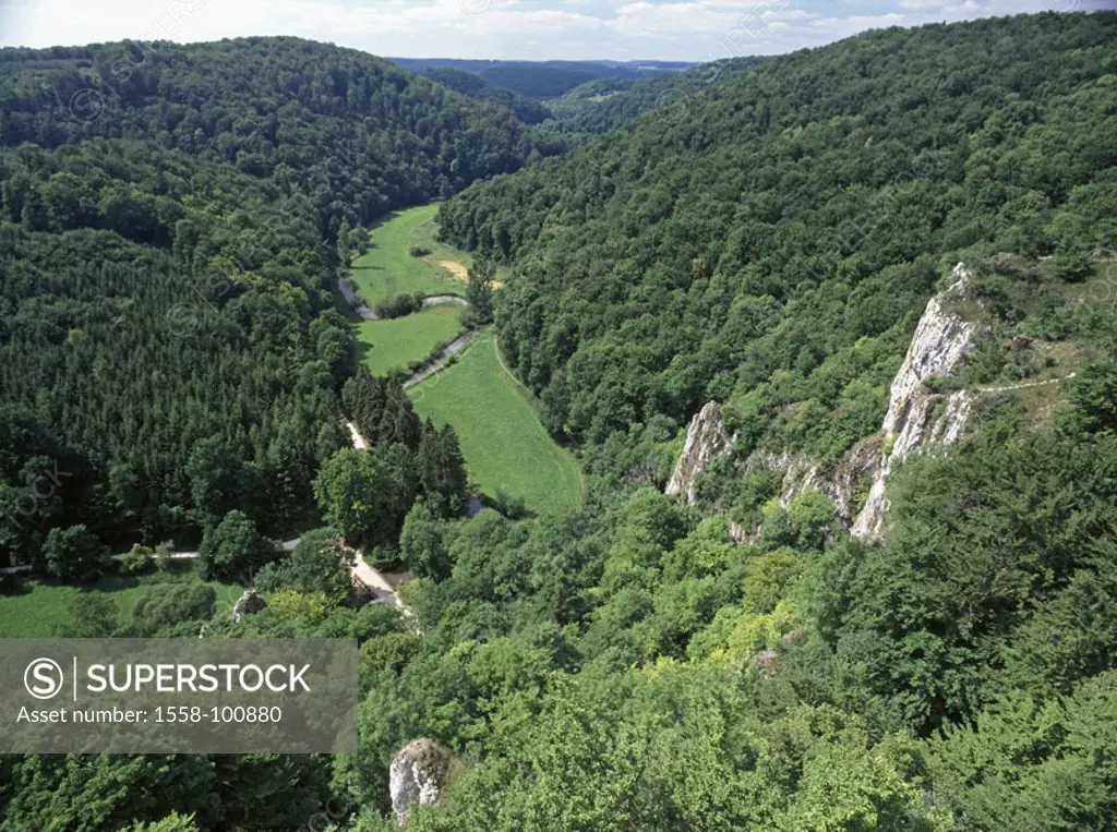 Germany, Baden-Württemberg,  Anhausen, outlook, Lautertal,   Europe, ode forest, highland, landscape, nature, hills, rocks, valley, forest, vegetation...