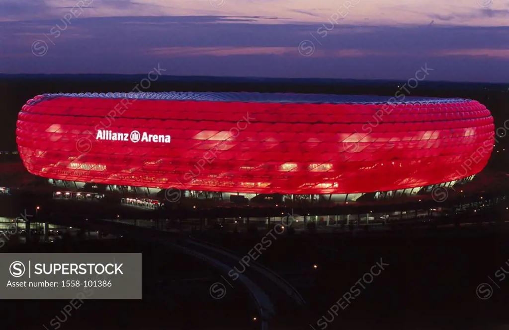 Germany, Bavaria, Munich,  Football stadium, alliance arena, facade,  illuminate, red, no property release,  Southern Germany, Upper Bavaria, Fröttman...
