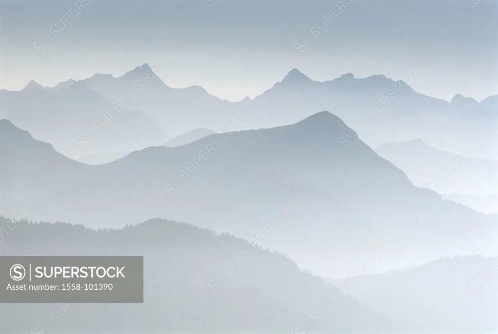 Mountains, summits, silhouette,  Germany, Bavaria, Karwendel,   Landscape, highland, mountain landscape, mountains, summits, mountain , mood, color mo...